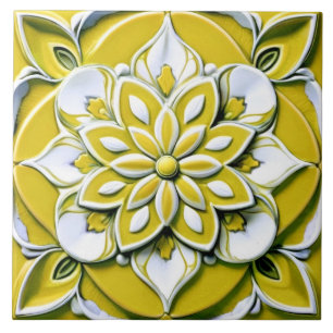 Gelb und Weiß Faux-Relief-Blumenblüte Fliese