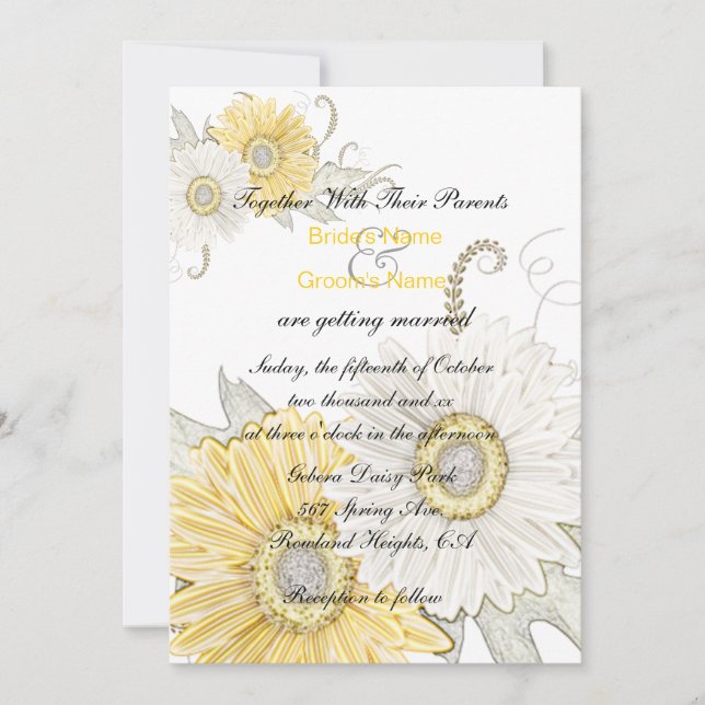 Gelb und Weiß Gerber Daisy Swirl Wedites Einladung (Vorderseite)