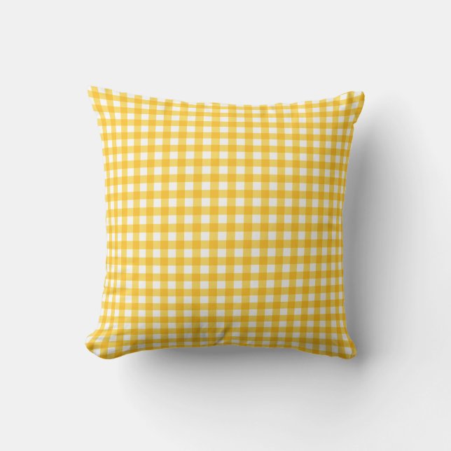 Gelb und Weiß Gingham Muster Kissen (Vorderseite)