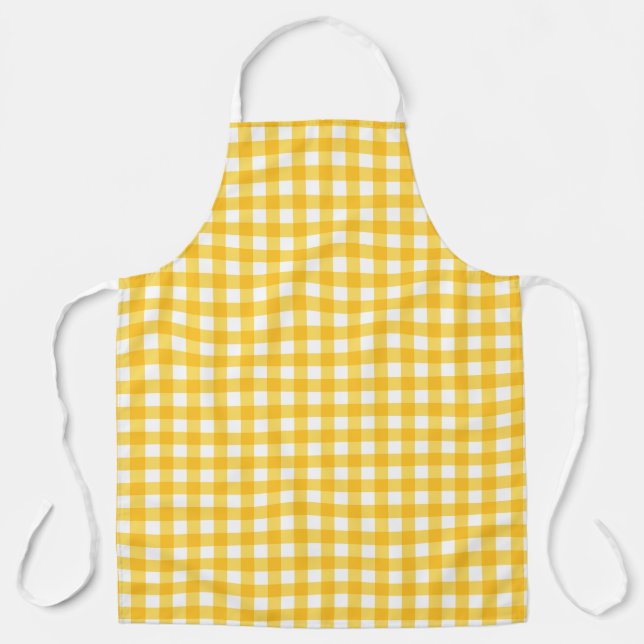 Gelb und Weiß Gingham Muster Schürze (Vorderseite)