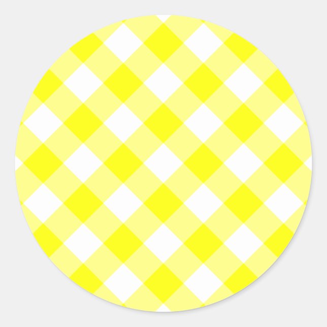 Gelb und Weiß Gingham Runder Aufkleber (Vorderseite)