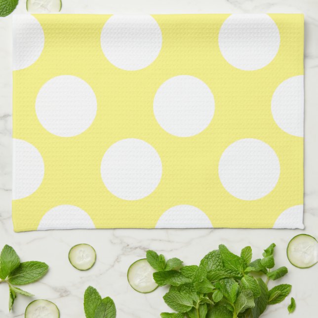 Gelb und weiß große Polka Dot Küchentücher (Gefaltet)