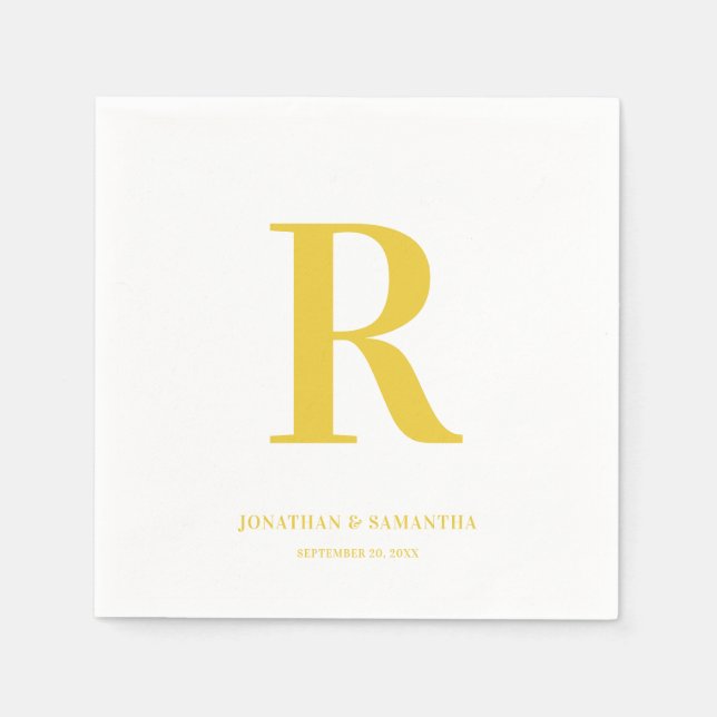 Gelb und Weiß Hochzeitmonographie Moderne Napkins Serviette (Vorderseite)