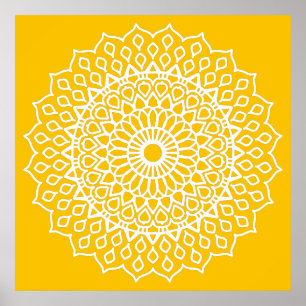 Gelb und Weiß Mandala - Dans-lew in Honig Poster