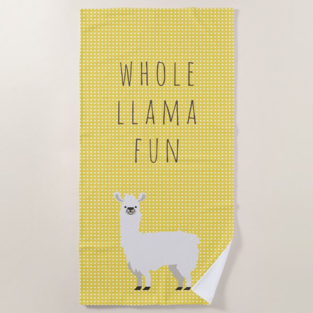 Gelb und Weiß Polka Dot Niedlich Llama Strandtuch (Vorderseite)