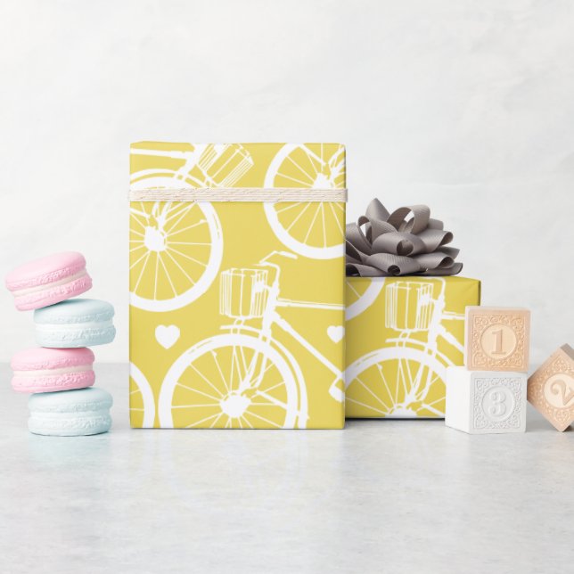 Gelb und weiß Vintages Retro-Fahrrad Geschenkpapier (Babyparty)