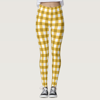 Gelb- und Weißer Gingham Leggings