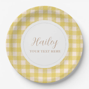 Gelb vichy Gingham Karo Party Pappteller