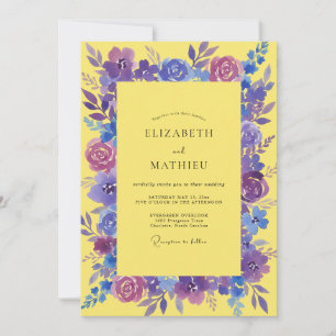 Gelb-Violett-Gemalte Hochzeit Einladung