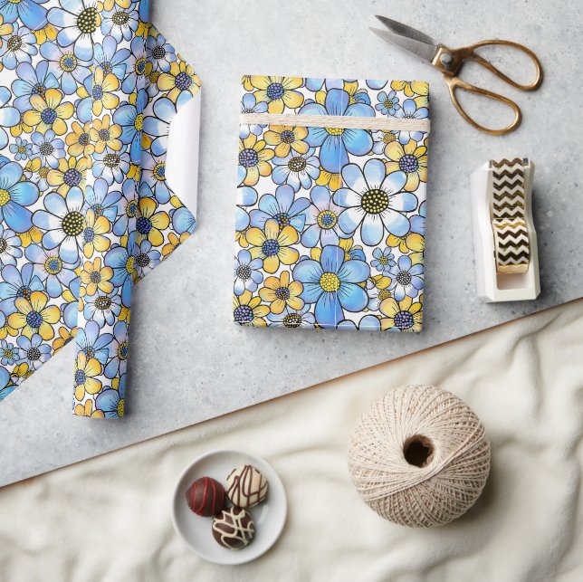 Gelb-weich-blau-gelb-leuchtendes Retro-Muster Geschenkpapier (Kunsthandwerk)