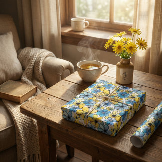 Gelb-weich-blau-gelb-leuchtendes Retro-Muster Geschenkpapier