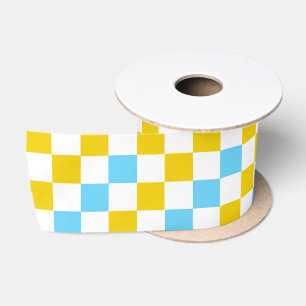 Gelb Weiß Blau Kariertes Design  Satinband