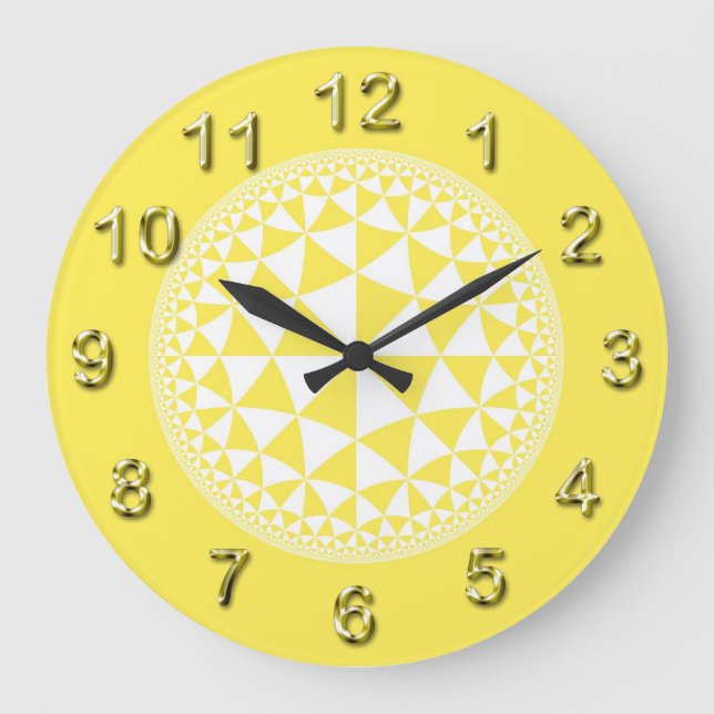 Gelb/Weiß-Dreieck mit Mandala Große Wanduhr (Vorderseite)