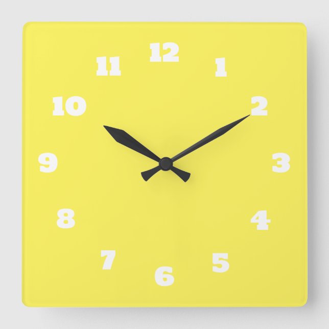 Gelb-weiß-farbige, helle Farbgestaltung Quadratische Wanduhr (Vorderseite)