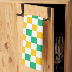 Gelb Weiß Grün Kariertes Design  Geschirrtuch