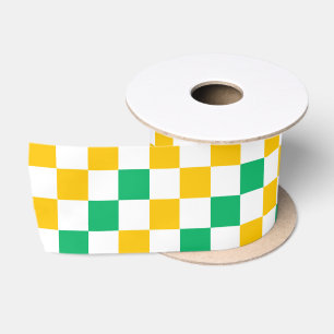 Gelb Weiß Grün Kariertes Design Satinband