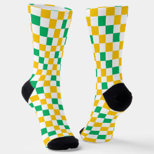 Gelb Weiß Grün Kariertes Design Socken
