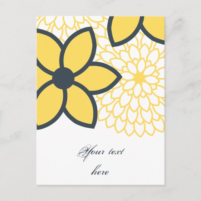 Gelb, weiß, Holzkohle Moderne Blume Postkarte (Vorderseite)