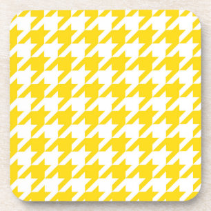 Gelb-weiß kariert mit Houndstooth-Muster Getränkeuntersetzer