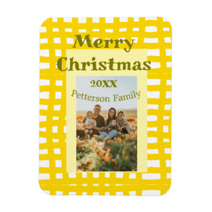 Gelb weiß kariert Retro-Weihnachts-Familie Magnet