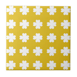 Gelb-Weiß-Retro-Floral-Druck Fliese