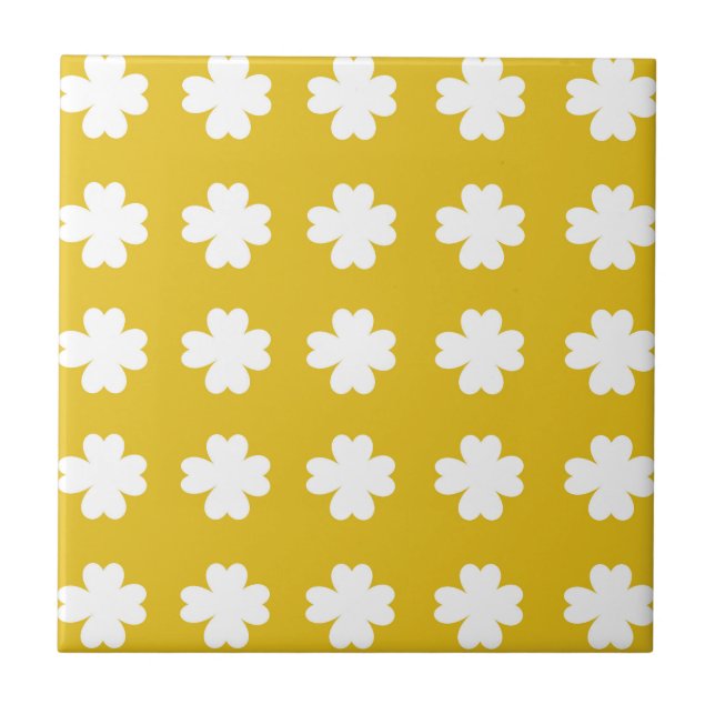 Gelb-Weiß-Retro-Floral-Druck Fliese (Vorderseite)