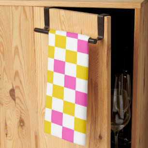 Gelb Weiß Rosa Kariertes Design Geschirrtuch