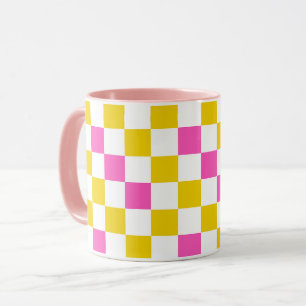 Gelb Weiß Rosa Kariertes Design  Tasse