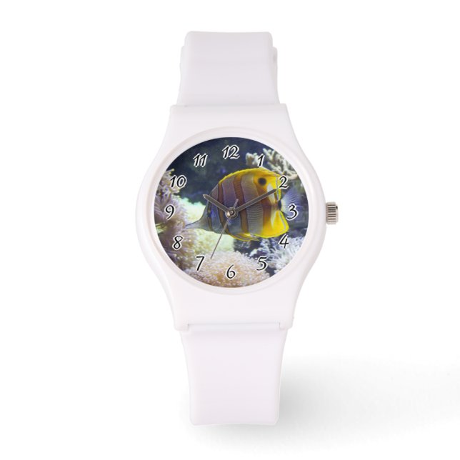 Gelb/Weiß Salzwasser Copperband Butterflyfish Armbanduhr (Vorderseite)