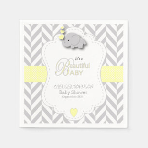 Gelb, weiße graue Elefant-Babyparty Serviette