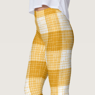 Gelb-weiße karierte Plaid-Design Leggings