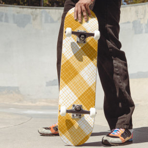 Gelb-weiße karierte Plaid-Design Skateboard