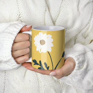 Gelb-weiße Margerite & Benutzerdefinierter Text Mo Kaffeetasse