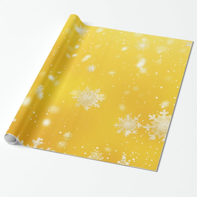 Gelb/Weiße Schneeflocken Weihnachten Geschenkpapier (Ungerollt)