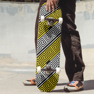 Gelb Weiße Schwarze Griechische Schlüssel-Frett-Mu Skateboard