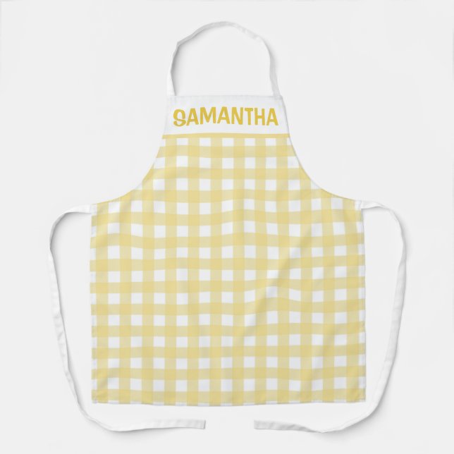 Gelb-weißes Gingham-Karomuster Schürze (Vorderseite)