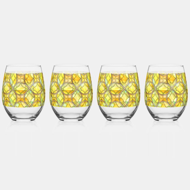 Gelb Zitronengelb, Muster aus Hartglas, mediterran Weinglas Ohne Stiel (Hinten)