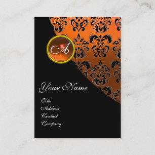 GELBAGATE ORANGE BLACK DAMASK MONOGRAM, VISITENKARTE