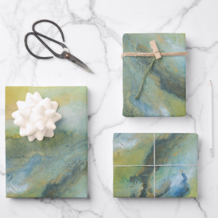 Gelbblau Abstraktes Marmormuster Geschenkpapier Set
