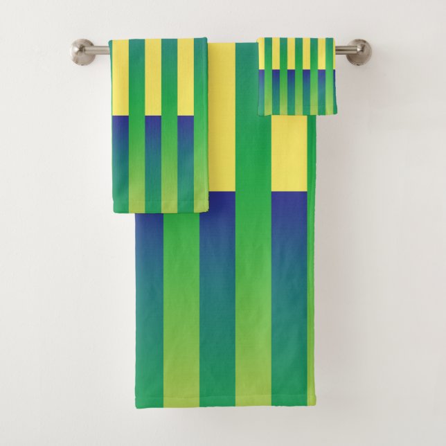 Gelbblau gestreiftes Muster Badhandtuch Set (Insitu)