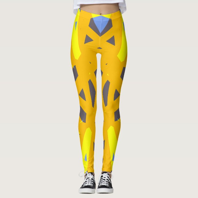 Gelbblau, grau, lebhaft, Abstrakt geometrisch Leggings (Vorderseite)