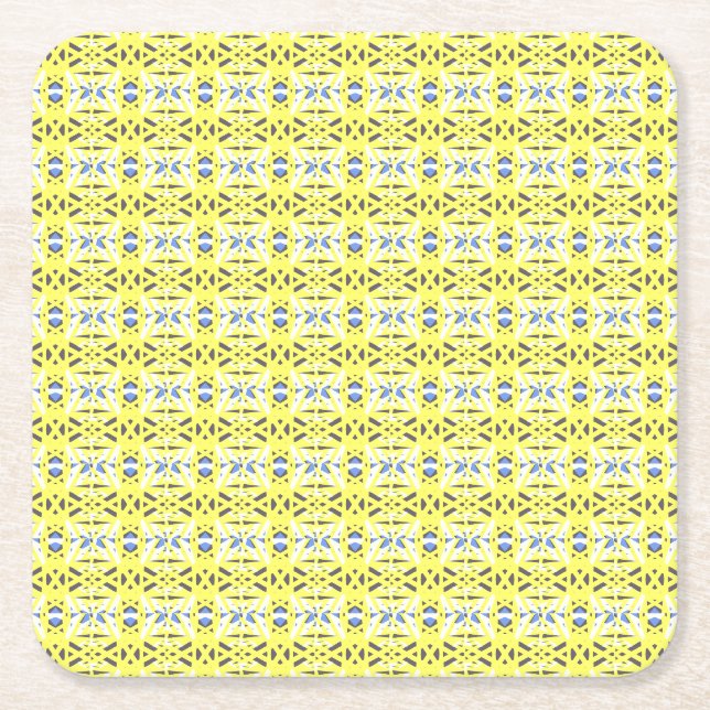 Gelbblau, grau, lebhaft geometrischer Deko Rechteckiger Pappuntersetzer (Vorderseite)