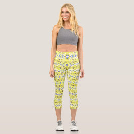 Gelbblau-graues geometrisches Deko-Muster Capri Leggings