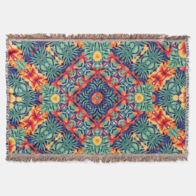 Gelbblau-grün Abstraktes tropisches Muster Decke (Vorderseite)