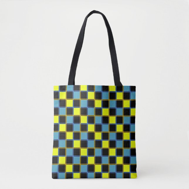 Gelbblau-Schachbrettmuster Tasche (Vorderseite)