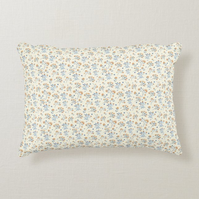 Gelbblau Vintage Wildblume Muster Dekokissen (Vorderseite)