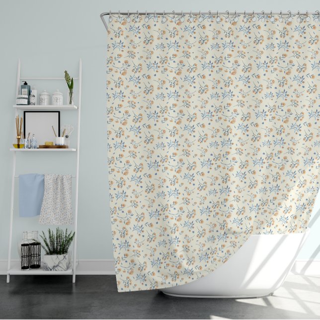 Gelbblau Vintage Wildblume Muster Duschvorhang (Yellow Blue Vintage Wildflower Pattern Shower Curtain)