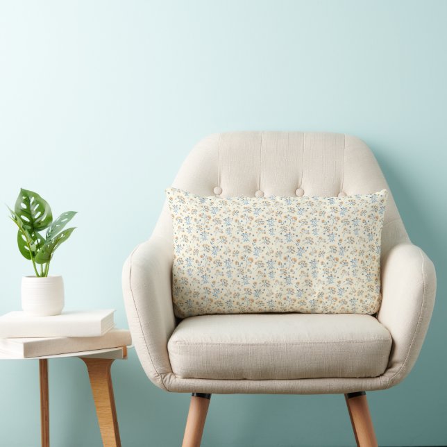 Gelbblau Vintage Wildblume Muster Lendenkissen (Stuhl )