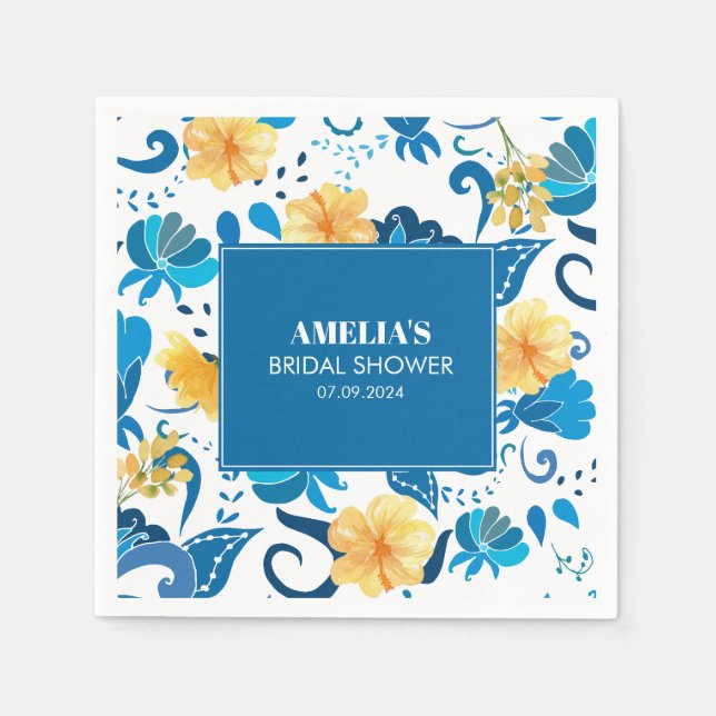 Gelbblauchblaues italienisches Brautparty Serviette (Vorderseite)