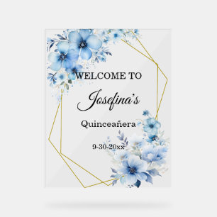 Gelbblaue florale Quinceanera-Willkommensgruß Acrylschild